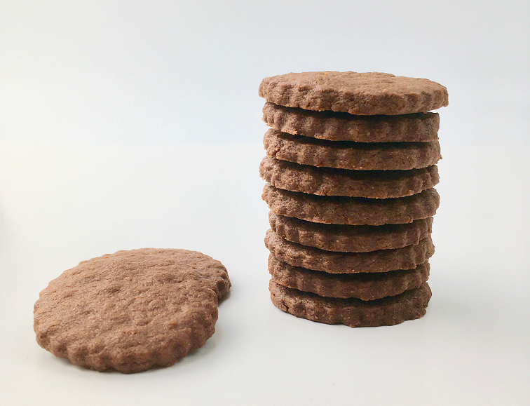 Stack of baked chocolate shortbread cookies