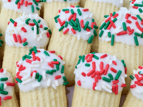 Rows of Italian butter cookies arranged on a plate