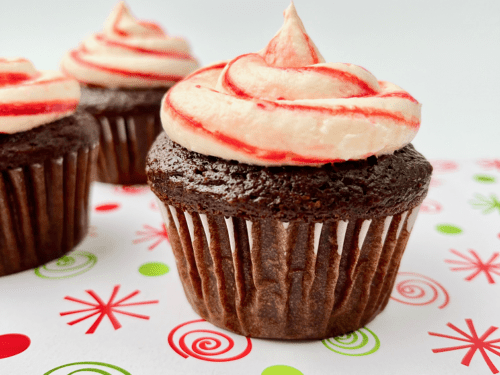 Finished chocolate peppermint bark cupcake.