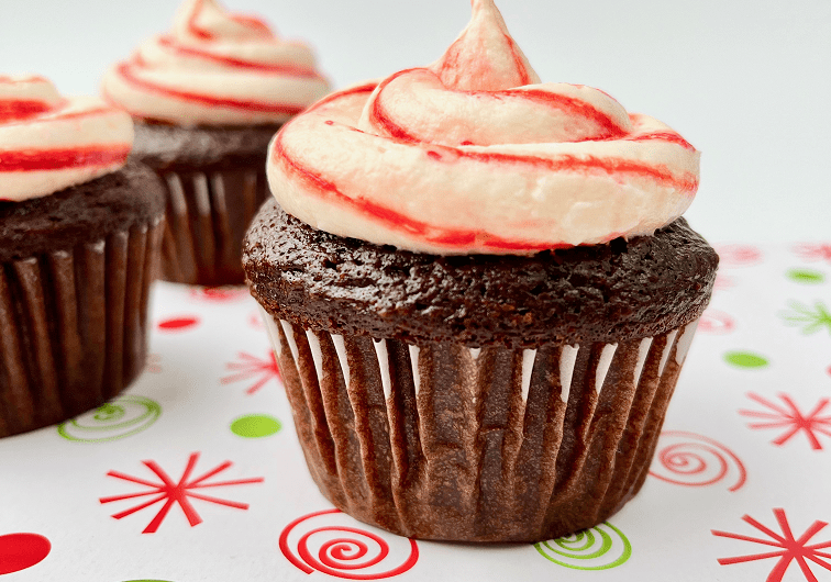 Finished chocolate peppermint bark cupcake.